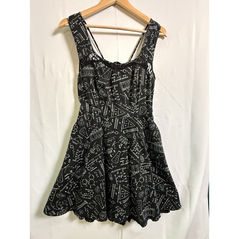 Hot Topic Science Fit Flare Dress M Black Lace Pockets Dark Academia Teacher Fun